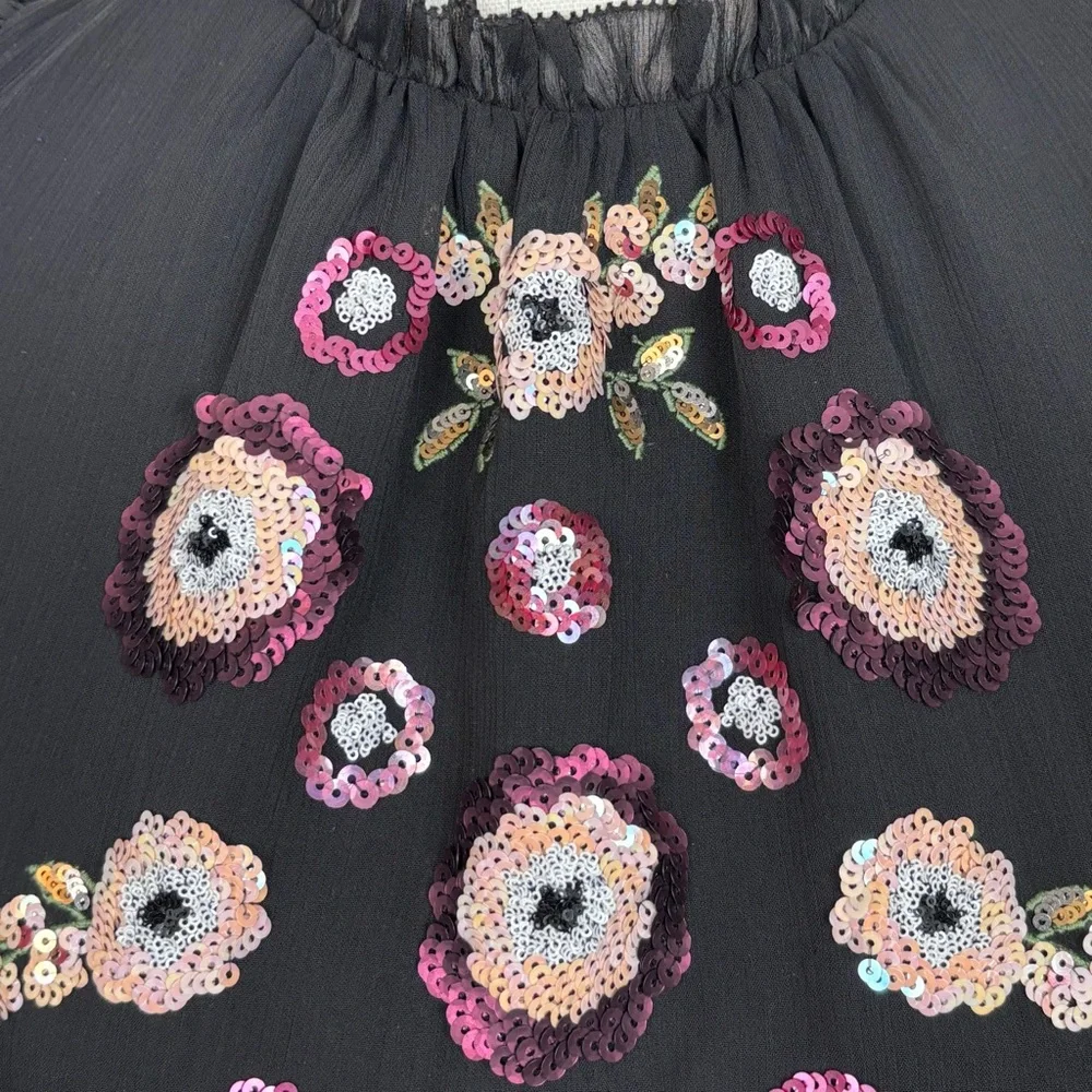 Kate Spade X Madison Avenue Top Womens XXS Black Sequin‎ Floral Blouse